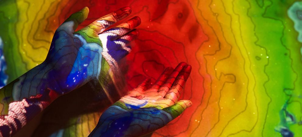 Topographic Map projected over hands