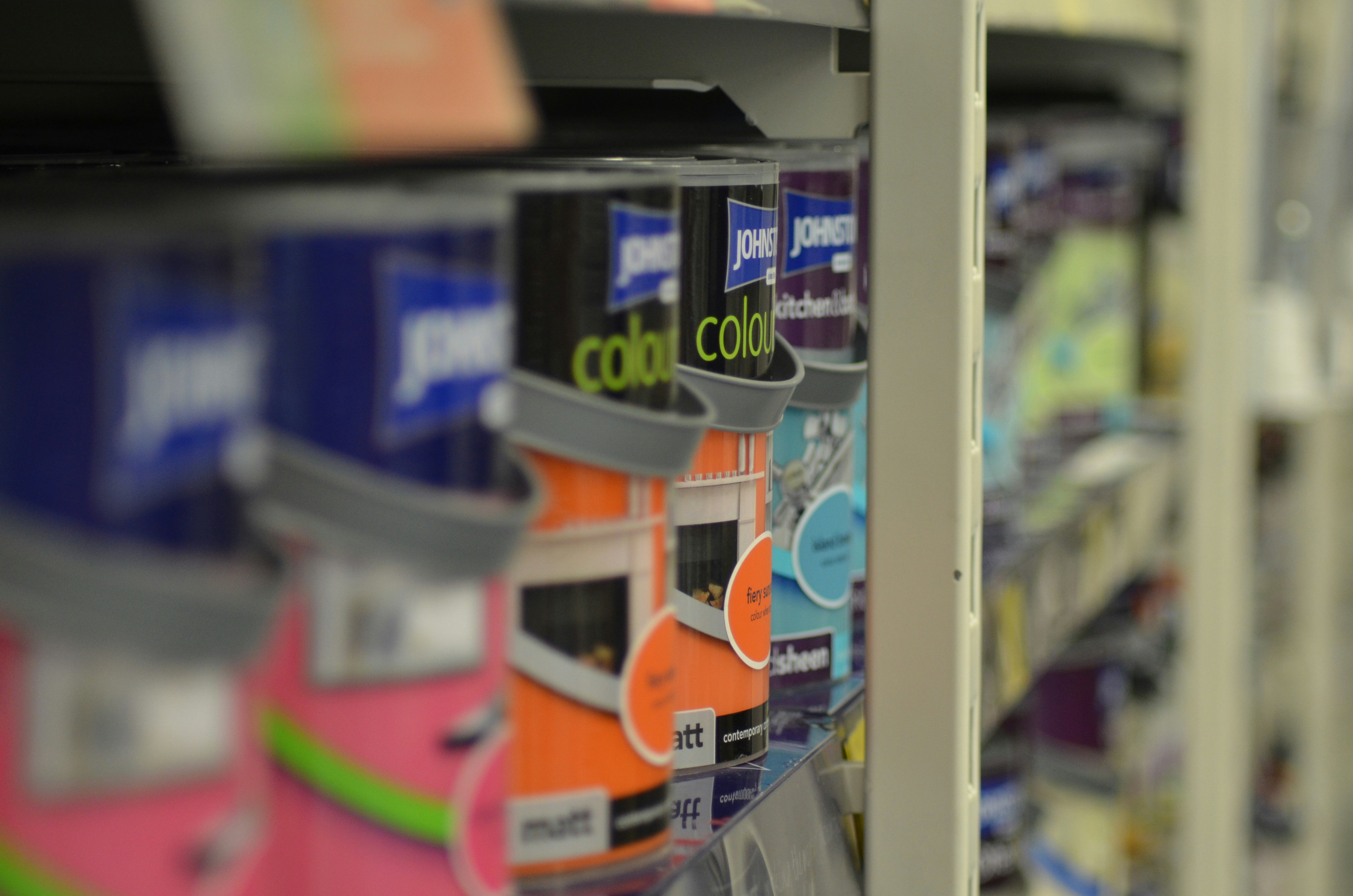 Paint cans on shelf