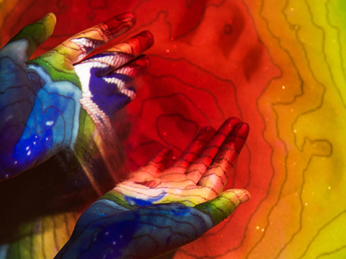 Topographic Map projected over hands
